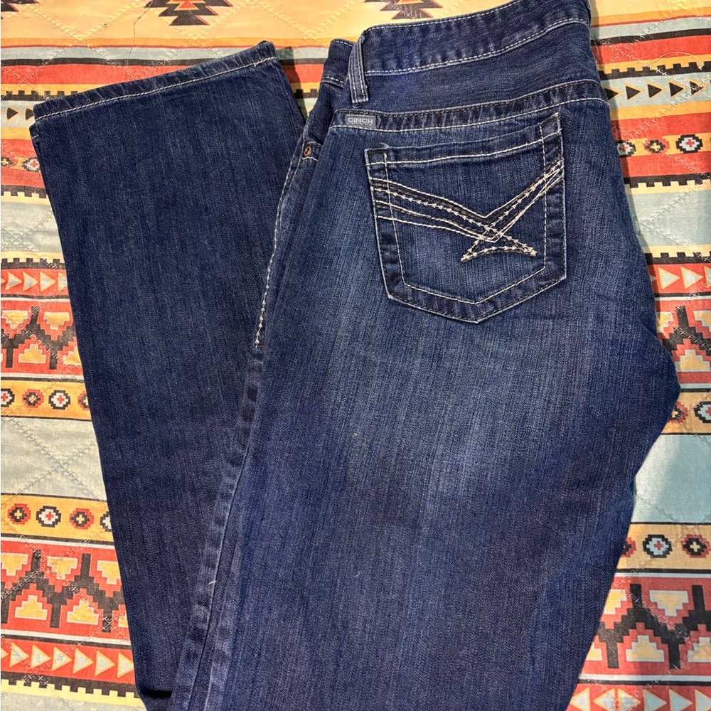 Cinch Blue Straight Leg Jeans with Decorative Stitching